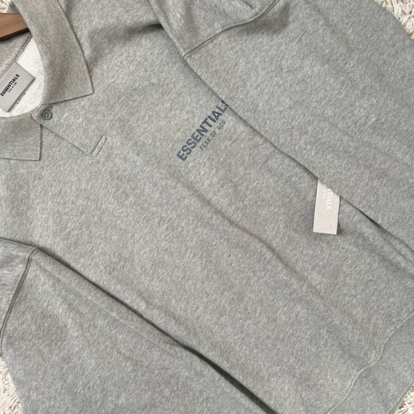 Fear of God Essentials Core Collection Long Sleeve Polo Dark Heather Oat… - Picture 6 of 10